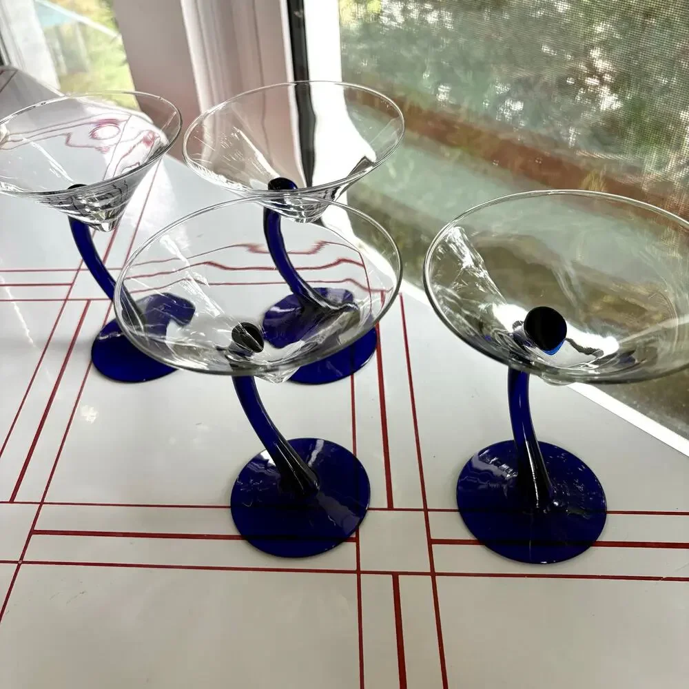 Vintage Libbey Bravura Martini Glasses Set of 4 Cobalt Blue Stem